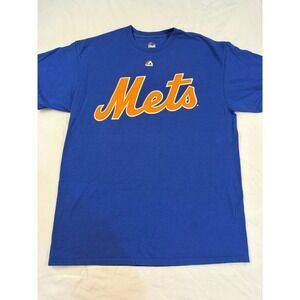 Majestic New York Mets Noah Syndergaard 34 Blue T-Shirt Mens Large MLB Baseball‎